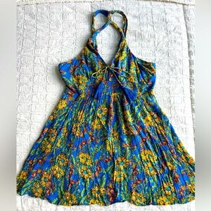 Free People Floral Smocked Sundress Tunic Blue/Yellow Size Medium